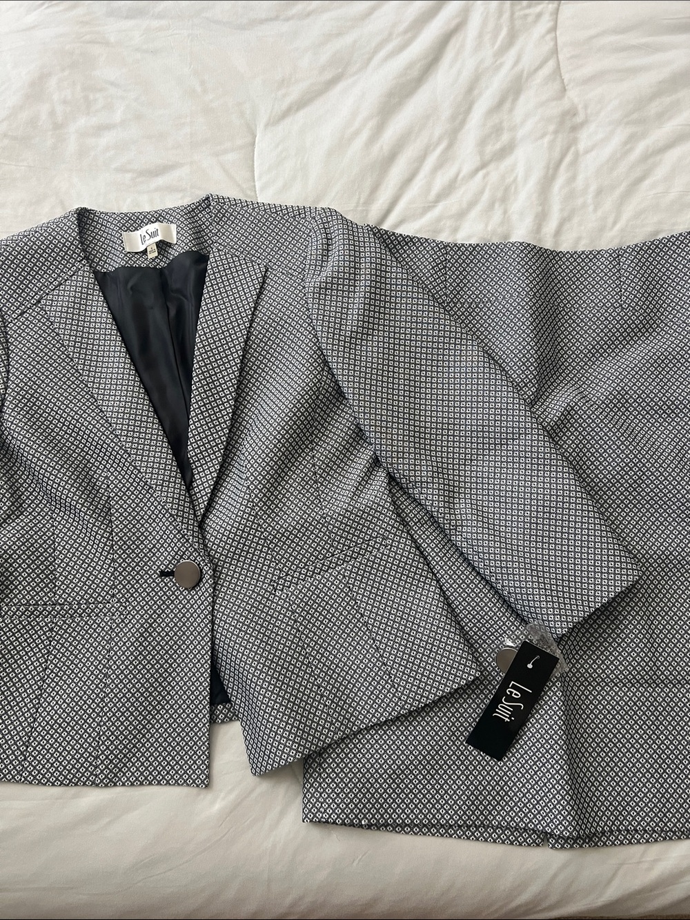 Le Suit Black & White Micro-Check Women's Blazer & Skirt Set